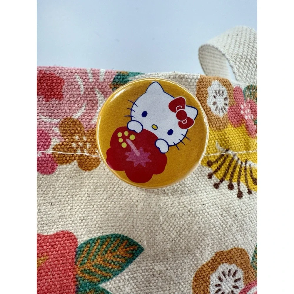 Hello Kitty‎ Floral Canvas Tote Bag w/ Pin Badge 13x10x6 Sanrio 2024